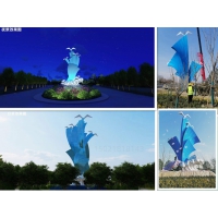 长春城市标志夜景灯光雕塑 不锈钢浪尖上的海鸥雕塑定制